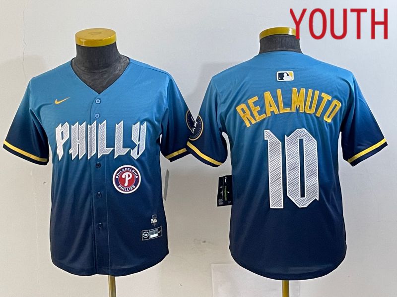 Youth Philadelphia Phillies #10 Realmuto Blue City Edition Nike 2024 MLB Jersey style 5->youth mlb jersey->Youth Jersey
